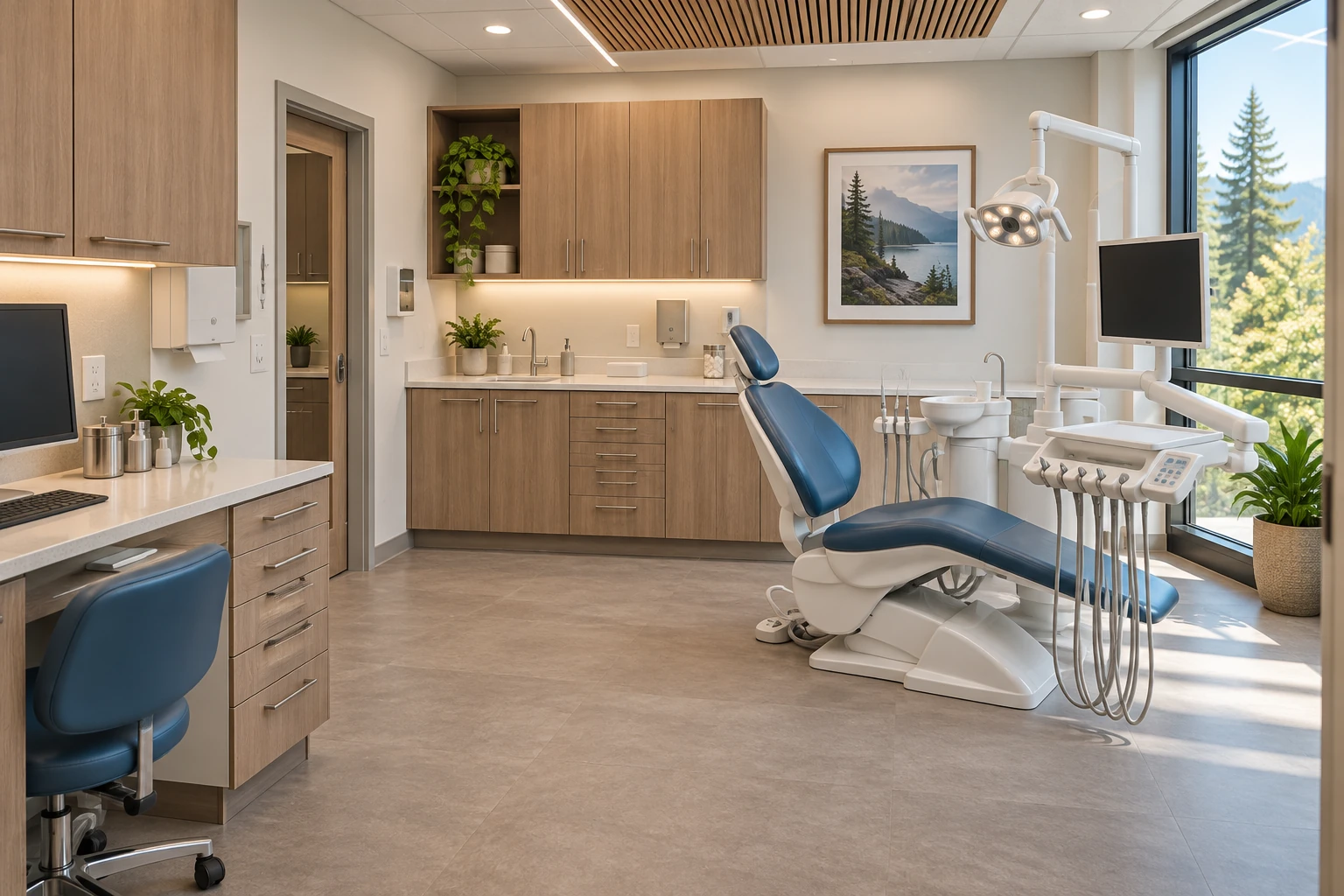 Illustrative thoughtfully designed modern dental operatory in British Columbia